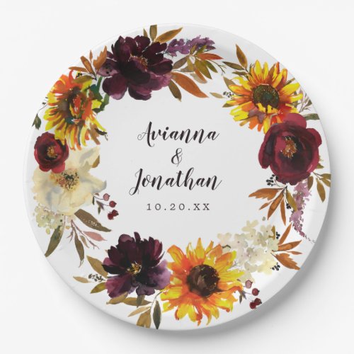 Rustic Autumn Floral Wedding Thank You Paper Plates