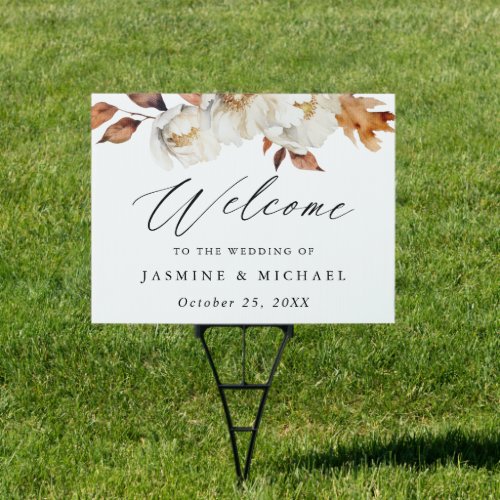 Rustic Autumn Floral Wedding Welcome Sign