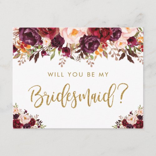 Rustic Autumn Floral Will You Be My Bridesmaid Invitation