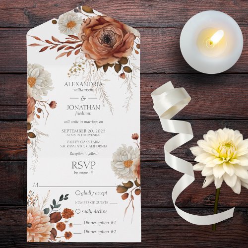 Rustic Autumn Floral with Dinner Options All In One Invitation