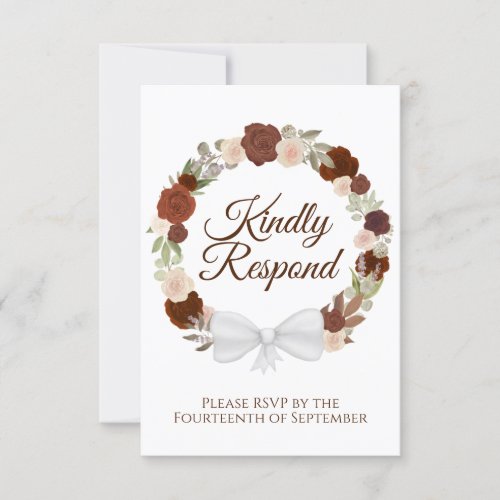 Rustic Autumn Floral Wreath of Roses Wedding RSVP Card