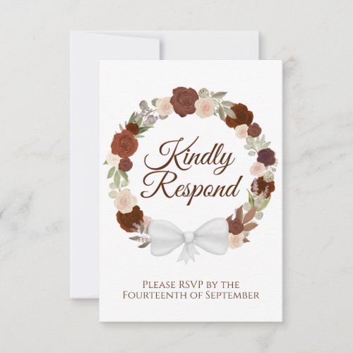 Rustic Autumn Floral Wreath of Roses Wedding RSVP Card
