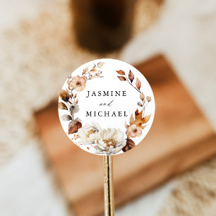 Rustic Autumn Floral Wreath Wedding Classic Round Sticker