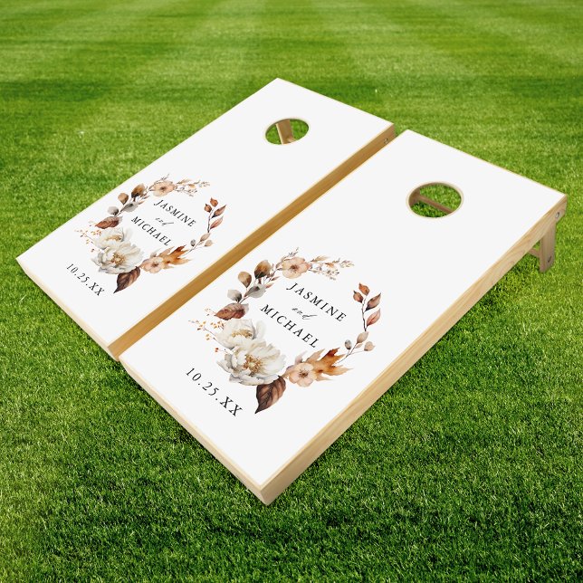 Rustic Autumn Floral Wreath Wedding Cornhole Set (Creator Uploaded)