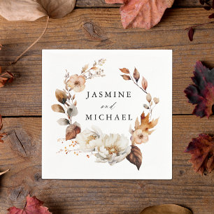 Rustic Autumn Floral Wreath Wedding Napkins