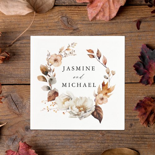 Rustic Autumn Floral Wreath Wedding Napkins