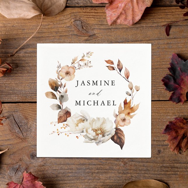Rustic Autumn Floral Wreath Wedding Napkins (Creator Uploaded)