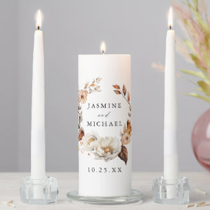 Rustic Autumn Floral Wreath Wedding Unity Candle Set
