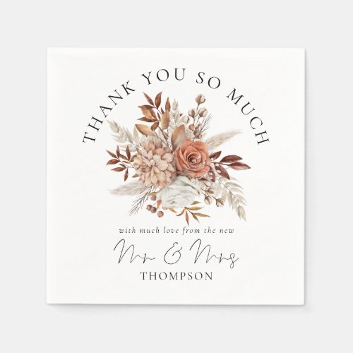 Rustic Autumn Florals New Mr Mrs Thank You Napkins