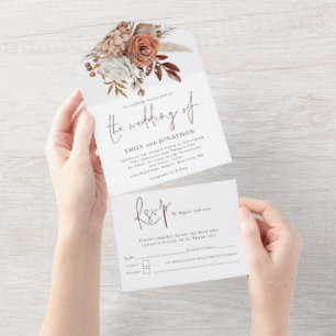 Rustic Autumn Florals Script Wedding All In One Invitation