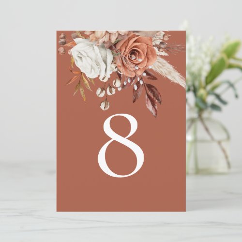 Rustic Autumn Florals Terracotta Table Number