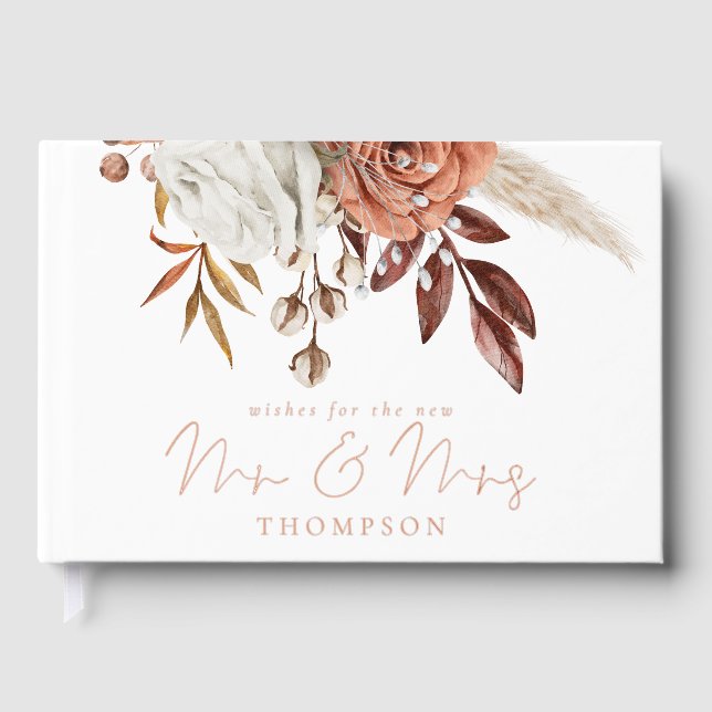 Rustic Autumn Florals Wedding Foil Guest Book (Front)