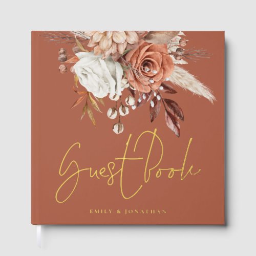 Rustic Autumn Florals Wedding Terracotta Real Foil Foil Guest Book