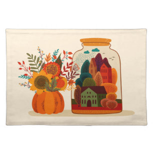 Rustic Autumn Flowers, City in Jar Cloth Placemat