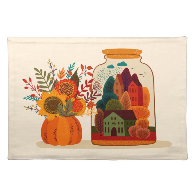 Rustic Autumn Flowers, City in Jar Cloth Placemat (Front)