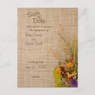 Rustic Autumn Flowers Save The Date Postcard