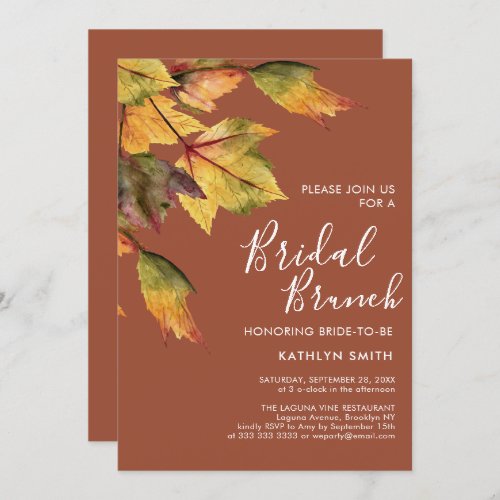 Rustic Autumn Foliage Fall Wedding Bridal Brunch Invitation