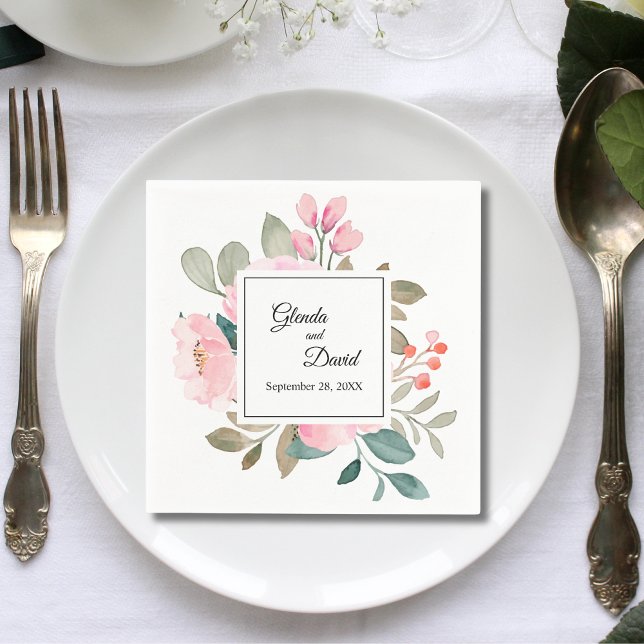 Rustic Autumn Foliage Floral Frame Wedding Napkins (Rustic autumn foliage floral frame napkins add cozy seasonal charm to your wedding table)
