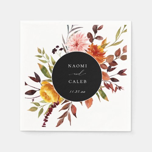 Rustic Autumn Foliage Floral Frame Wedding Napkins