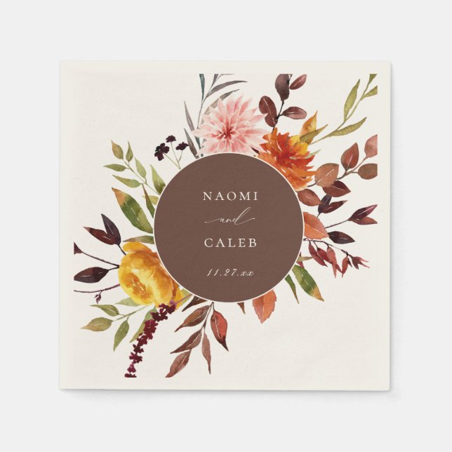 Rustic Autumn Foliage Floral Frame Wedding Napkins (Front)