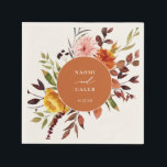 Rustic Autumn Foliage Floral Frame Wedding Napkins<br><div class="desc">Rustic Autumn foliage and floral frame,  personalized paper napkins.  Modern design style template provides lines for names and date on burnt orange round frame.</div>