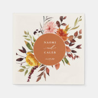 Rustic Autumn Foliage Floral Frame Wedding Napkins