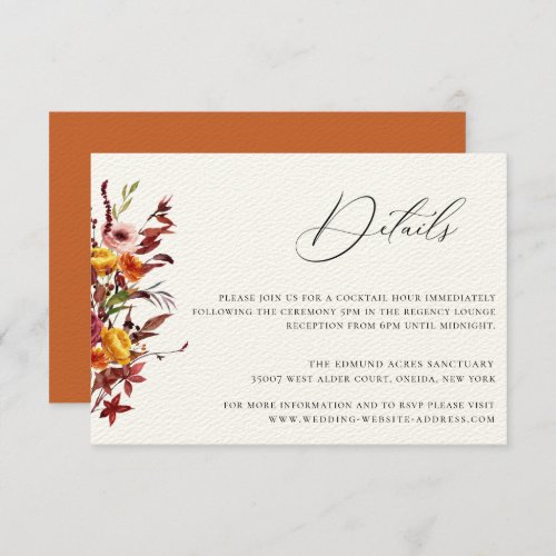 Rustic Autumn Foliage Floral Wedding Details Card