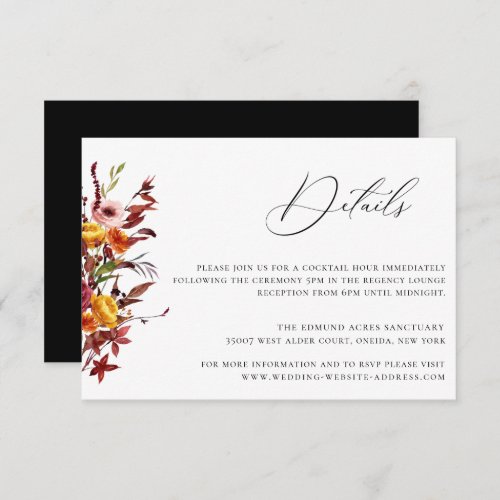 Rustic Autumn Foliage Floral Wedding Details Invitation