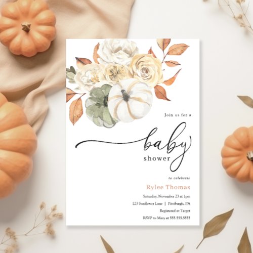 Rustic Autumn Foliage Pumpkin Autumn Baby Shower I Invitation