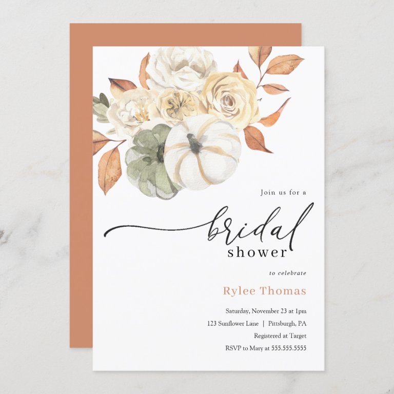 Rustic Autumn Foliage Pumpkin Autumn Bridal Shower Invitation