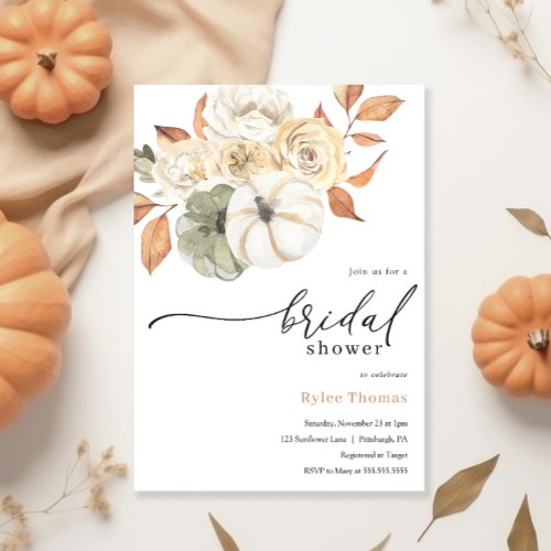 Rustic Autumn Foliage Pumpkin Autumn Bridal Shower Invitation
