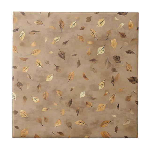 Rustic Autumn Foliage - Soft Yellowish Brown Shade Ceramic Tile (Front)