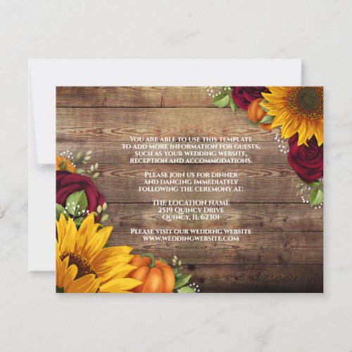 Rustic Autumn Foliage Wedding Details Card
