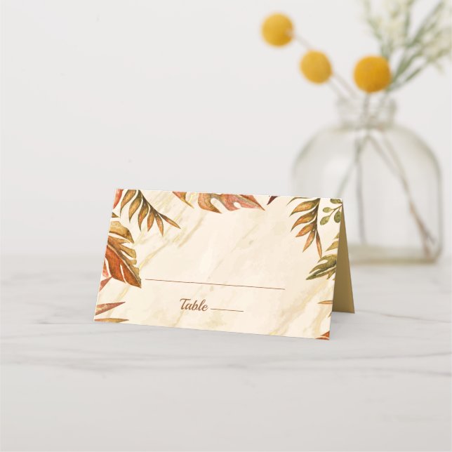 Rustic Autumn Foliage Wedding Folded Place Card (Front)