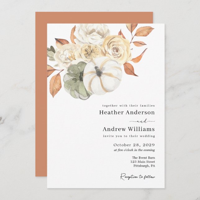 Rustic Autumn Foliage Wedding Invitation (Front/Back)