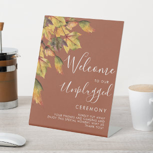 Rustic Autumn Foliage Wedding Unplugged Ceremony Pedestal Sign