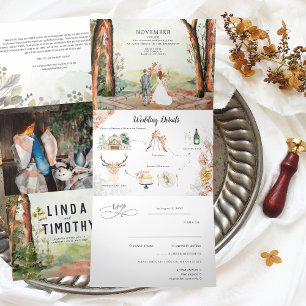 Rustic Autumn Forest   Boho Wedding Tri-Fold Invitation