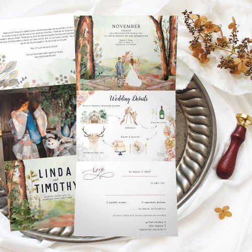 Rustic Autumn Forest  Boho Wedding Tri_Fold Invitation