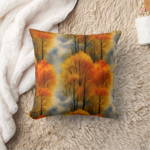 Rustic Autumn Forest - Fall Watercolor  Throw Pillow