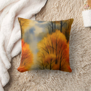 Rustic Autumn Forest - Fall Watercolor Throw Pillow