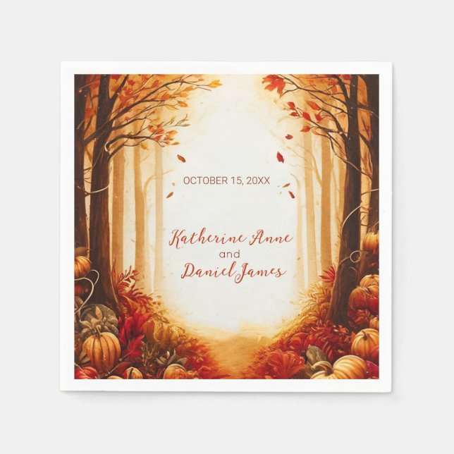 Rustic Autumn Forest Pumpkin Wedding Napkins (Front)