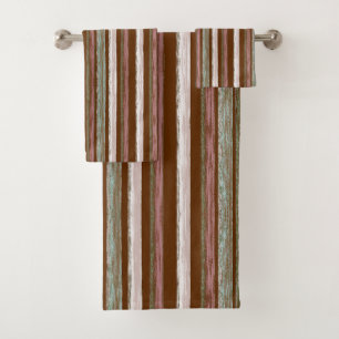 Rustic Autumn Forest Stripes Art by Heva Weva Bath Towel Set