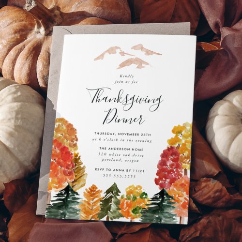 Rustic Autumn Forest Thanksgiving Dinner Invitation