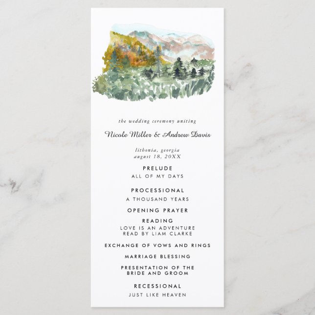 Rustic Autumn Forest Wedding Ceremony Program (Front)
