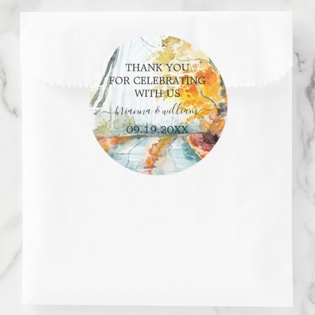 Rustic Autumn Forest Wedding Favor Classic Round Sticker (Bag)