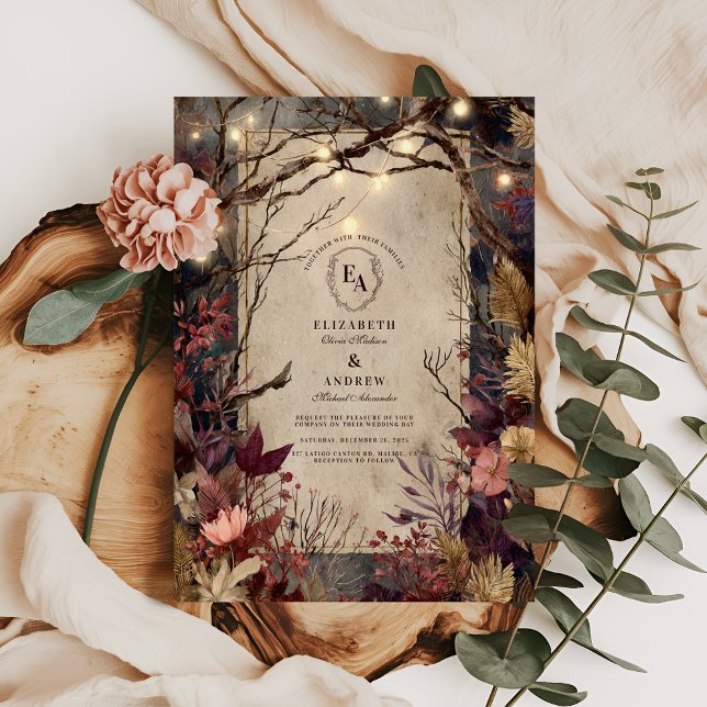 Rustic Autumn Glow & Burgundy Blooms Invitation (Creator Uploaded)
