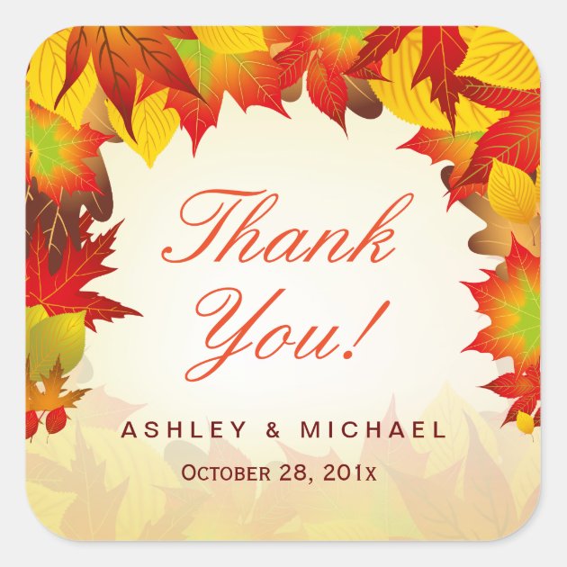 Rustic Autumn Gold Maple Fall Leaves | Thank You Square Sticker