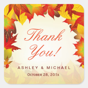 Rustic Autumn Gold Maple Fall Leaves Thank You Square Sticker