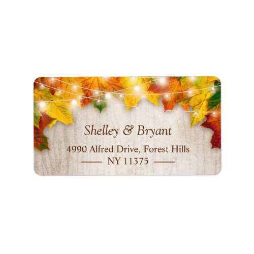 Rustic Autumn Gold Maple Leaves String Lights Label