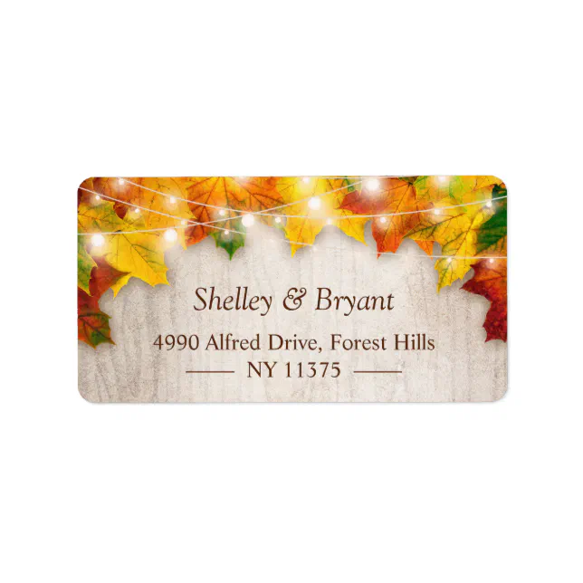 Rustic Autumn Gold Maple Leaves String Lights Label | Zazzle
